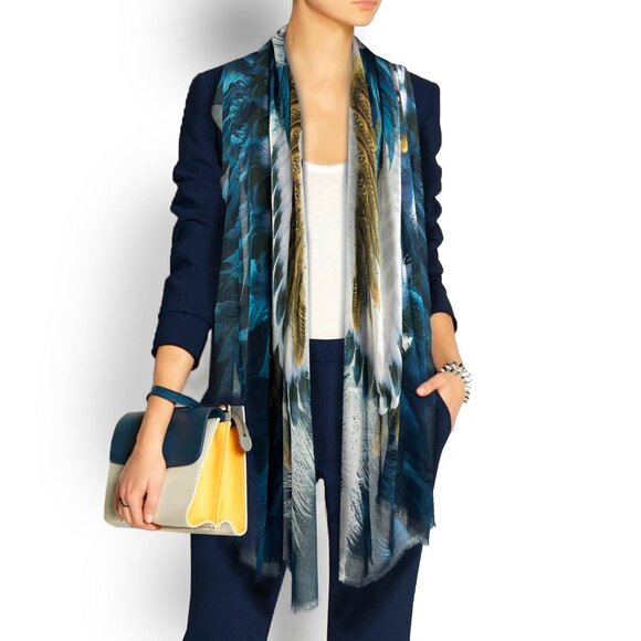 deb schlier Accessories - Regal Blue Angel Wings & Feathers Long Bluebird Scarf Wrap
